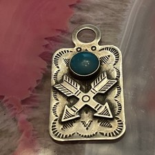 Native American Sterling Silver Fred Harvey Era Turquoise Crossed Arrows Dog Tag - Additional view 3