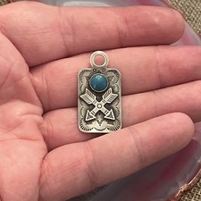 Native American Sterling Silver Fred Harvey Era Turquoise Crossed Arrows Dog Tag - Additional view 6