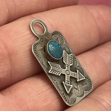 Native American Sterling Silver Fred Harvey Era Turquoise Crossed Arrows Dog Tag - Additional view 7
