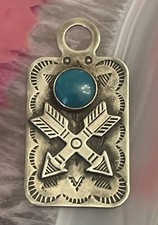 Native American Sterling Silver Fred Harvey Era Turquoise Crossed Arrows Dog Tag