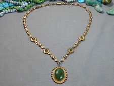 1930s Fred Harvey Era Pacific Jewelry JADE Vermeil Sterling Silver 19