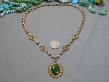 1930s Fred Harvey Era Pacific Jewelry JADE Vermeil Sterling Silver 19