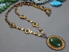 1930s Fred Harvey Era Pacific Jewelry JADE Vermeil Sterling Silver 19" Necklace