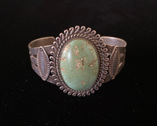 Old Fred Harvey Bracelet-Large Turquoise Stone-Coin Silver - Additional view 1