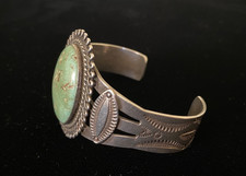 Old Fred Harvey Bracelet-Large Turquoise Stone-Coin Silver - Additional view 5
