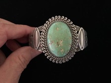 Old Fred Harvey Bracelet-Large Turquoise Stone-Coin Silver