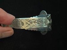 Vintage Fred Harvey Bracelet-Sterling Repousse With Old Turquoise Stone - Additional view 2