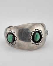 Early Fred Harvey Navajo Coin Silver Cerrillos Turquoise Shadowbox Cuff Bracelet - Additional view 1