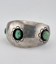 Early Fred Harvey Navajo Coin Silver Cerrillos Turquoise Shadowbox Cuff Bracelet - Additional view 2