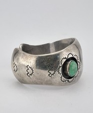 Early Fred Harvey Navajo Coin Silver Cerrillos Turquoise Shadowbox Cuff Bracelet - Additional view 3