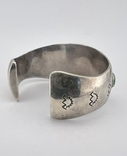 Early Fred Harvey Navajo Coin Silver Cerrillos Turquoise Shadowbox Cuff Bracelet - Additional view 4