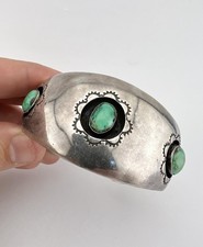 Early Fred Harvey Navajo Coin Silver Cerrillos Turquoise Shadowbox Cuff Bracelet - Additional view 7