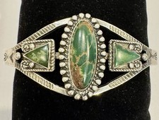 Fred Harvey Era Navajo Cuff  Bracelet Green Turquoise Sterling Silver VTG 50s 60 - Additional view 1