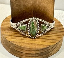 Fred Harvey Era Navajo Cuff  Bracelet Green Turquoise Sterling Silver VTG 50s 60 - Additional view 2