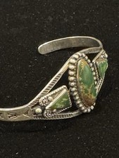 Fred Harvey Era Navajo Cuff  Bracelet Green Turquoise Sterling Silver VTG 50s 60 - Additional view 11