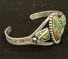 Fred Harvey Era Navajo Cuff  Bracelet Green Turquoise Sterling Silver VTG 50s 60 - Additional view 5