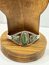 Fred Harvey Era Navajo Cuff  Bracelet Green Turquoise Sterling Silver VTG 50s 60 - Additional view 8