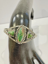 Fred Harvey Era Navajo Cuff  Bracelet Green Turquoise Sterling Silver VTG 50s 60 - Additional view 10