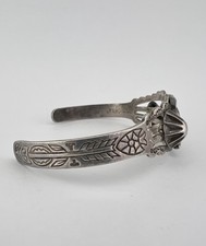 Vtg Fred Harvey Era Navajo Sterling Silver Stamped Thunderbird Cuff Bracelet - Additional view 6