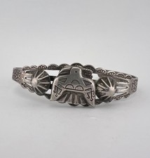 Vtg Fred Harvey Era Navajo Sterling Silver Stamped Thunderbird Cuff Bracelet