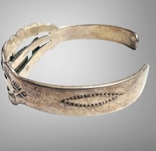 VTG Fred Harvey Era Sterling Silver Sgnd GW Glen Willie Malachite Cuff Bracelet - Additional view 1