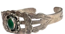 VTG Fred Harvey Era Sterling Silver Sgnd GW Glen Willie Malachite Cuff Bracelet - Additional view 2