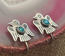 Native American Sterling Silver Fred Harvey Turquoise Thunderbird Earrings - Additional view 1
