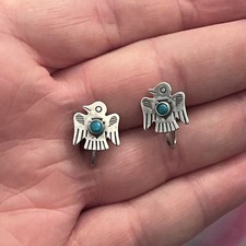 Native American Sterling Silver Fred Harvey Turquoise Thunderbird Earrings - Additional view 5
