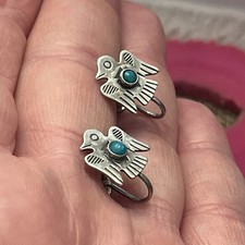 Native American Sterling Silver Fred Harvey Turquoise Thunderbird Earrings - Additional view 6