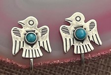 Native American Sterling Silver Fred Harvey Turquoise Thunderbird Earrings