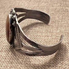 Vtg Fred Harvey Native American Petrified Wood Stamped Cuff Bracelet **READ** - Additional view 3