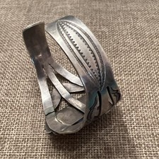 Vtg Fred Harvey Native American Petrified Wood Stamped Cuff Bracelet **READ** - Additional view 6