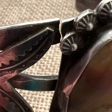 Vtg Fred Harvey Native American Petrified Wood Stamped Cuff Bracelet **READ** - Additional view 9