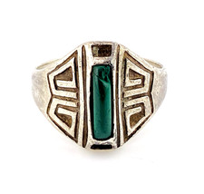 Bell Trading Post Signet Ring Sterling Silver Green Turquoise Sz 10 Fred Harvey - Additional view 1