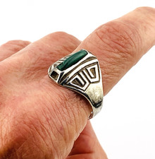 Bell Trading Post Signet Ring Sterling Silver Green Turquoise Sz 10 Fred Harvey - Additional view 5
