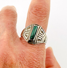 Bell Trading Post Signet Ring Sterling Silver Green Turquoise Sz 10 Fred Harvey