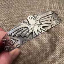 Fred Harvey Native American Thunderbird Arrows Stamped Sterling Silver Cuff - Additional view 1