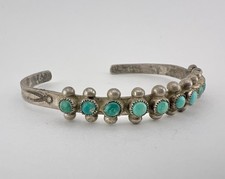 Vtg Fred Harvey Era Zuni Turquoise Sterling Silver 1 Row Snake Eye Cuff Bracelet - Additional view 1
