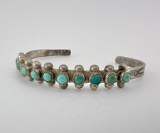 Vtg Fred Harvey Era Zuni Turquoise Sterling Silver 1 Row Snake Eye Cuff Bracelet - Additional view 2
