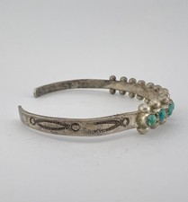 Vtg Fred Harvey Era Zuni Turquoise Sterling Silver 1 Row Snake Eye Cuff Bracelet - Additional view 3
