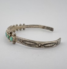 Vtg Fred Harvey Era Zuni Turquoise Sterling Silver 1 Row Snake Eye Cuff Bracelet - Additional view 5