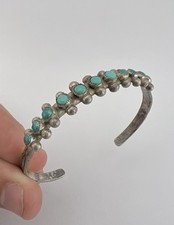 Vtg Fred Harvey Era Zuni Turquoise Sterling Silver 1 Row Snake Eye Cuff Bracelet - Additional view 7