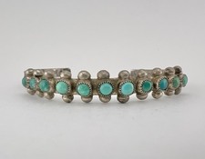 Vtg Fred Harvey Era Zuni Turquoise Sterling Silver 1 Row Snake Eye Cuff Bracelet