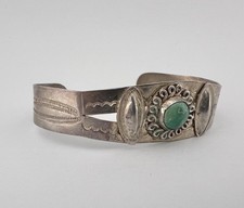 Vtg Fred Harvey Era Navajo Sterling Silver Cerrillos Turquoise Cuff Bracelet - Additional view 1