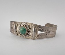 Vtg Fred Harvey Era Navajo Sterling Silver Cerrillos Turquoise Cuff Bracelet - Additional view 2