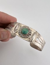 Vtg Fred Harvey Era Navajo Sterling Silver Cerrillos Turquoise Cuff Bracelet - Additional view 6