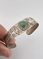 Vtg Fred Harvey Era Navajo Sterling Silver Cerrillos Turquoise Cuff Bracelet - Additional view 7