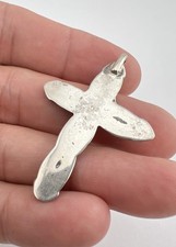 Vtg Fred Harvey Navajo Sterling Silver Green Malachite Stamped Cross Pendant - Additional view 3