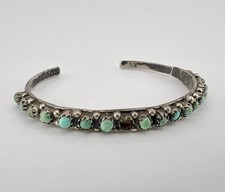 Vtg Fred Harvey Era Zuni Turquoise Sterling Silver 1 Row Snake Eye Cuff Bracelet - Additional view 1