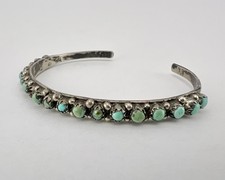 Vtg Fred Harvey Era Zuni Turquoise Sterling Silver 1 Row Snake Eye Cuff Bracelet - Additional view 2